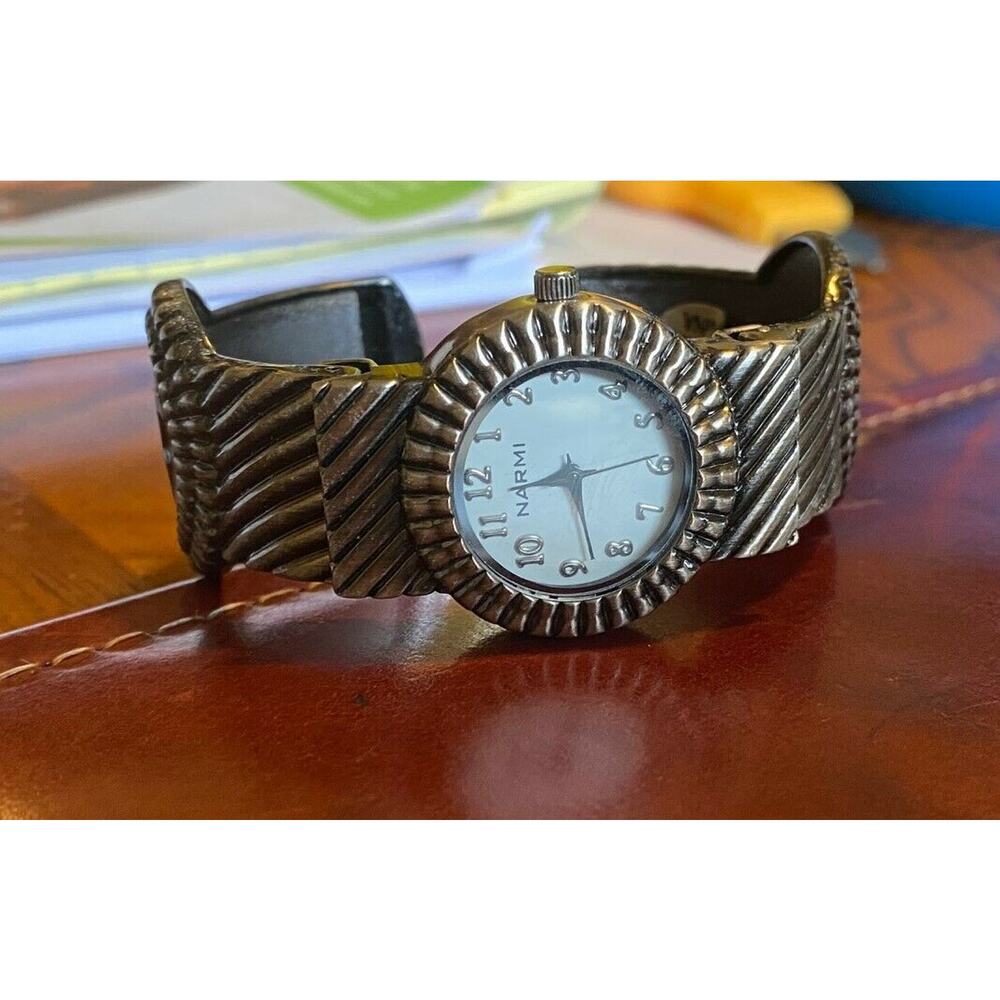 Women's Gun Metal Tone Narmi Bangle Bracelet Watch, Hinged